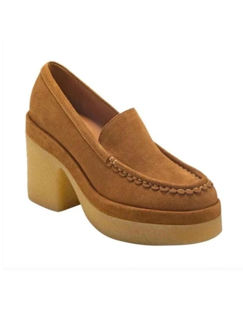 NWT MARC FISHER Lina Platform Loafers Tan Suede Chunky Gum Heel 90’s Y2K Shoes